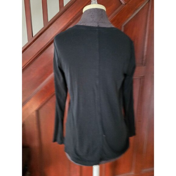 J.Jill Pima Crew Neck High-Low Tee XS Petite Black Long Sleeve - Picture 2 of 6